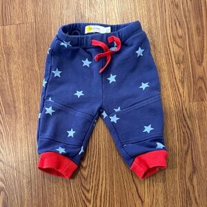 Baby Boden Size 3-6M Blue Star Print Baby Pants with Red Accents